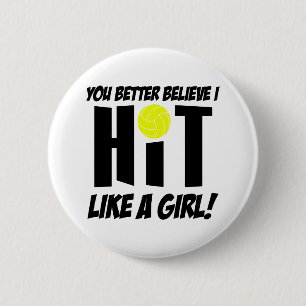 hit like a girl volleyball 6 cm round badge