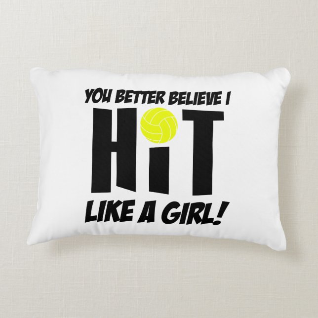 hit like a girl volleyball decorative cushion (Back)