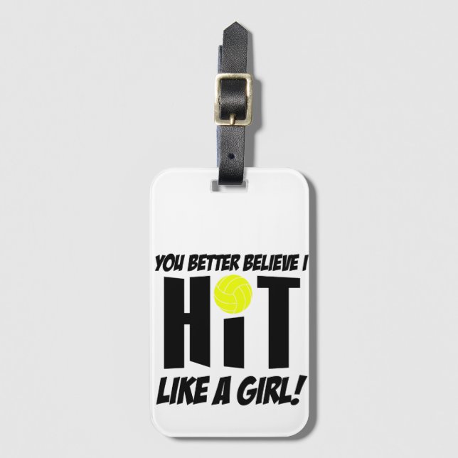 hit like a girl volleyball luggage tag (Front Vertical)