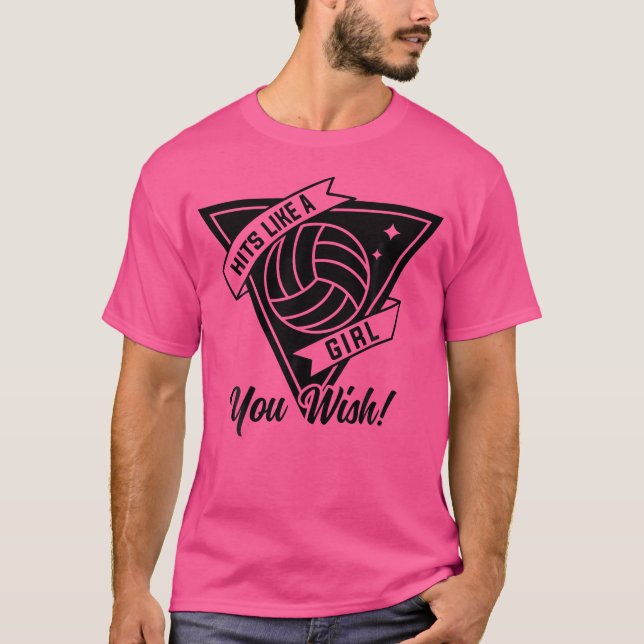 Hit Like Girl Volleyball Player Sport Game Beach V T-Shirt (Front)