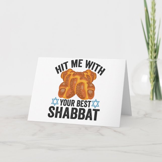 Hit me With Your Best Shabbat Funyn Hanukkah Food Card (Front)
