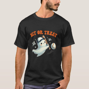 Hit or Treat Ghost Halloween Baseball Player Men B T-Shirt
