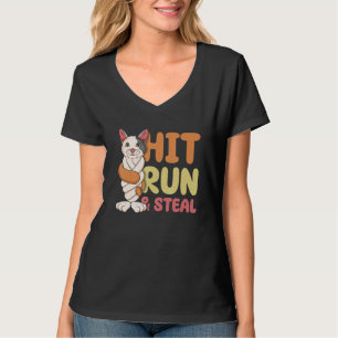 Hit Run & Steal Baseball Twisted Bat Cat Funny Spo T-Shirt