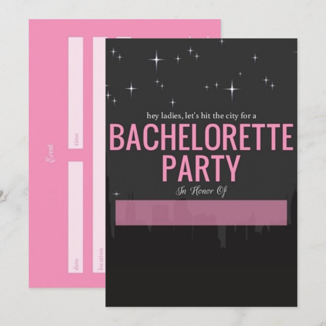 Hit The City Skyline Bachelorette Party Invitation (Front/Back)