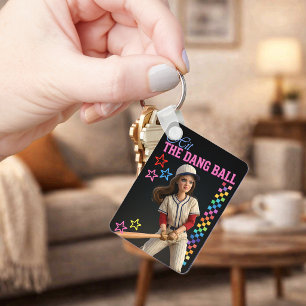Hit The Dang Ball Funny Baseball Mom Doll Face Key Ring