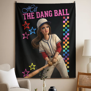 Hit The Dang Ball Funny Baseball Mom Doll Face Tapestry