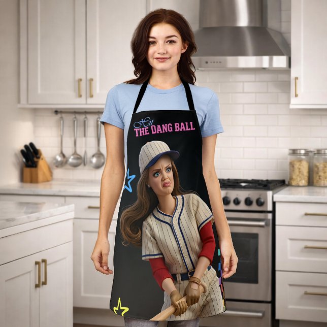 Hit The Dang Ball Funny Baseball Mum Doll Face Apron (Creator Uploaded)