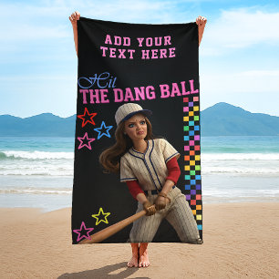 Hit The Dang Ball Funny Baseball Mum Doll Face Beach Towel