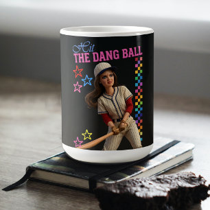 Hit The Dang Ball Funny Baseball Mum Doll Face Coffee Mug