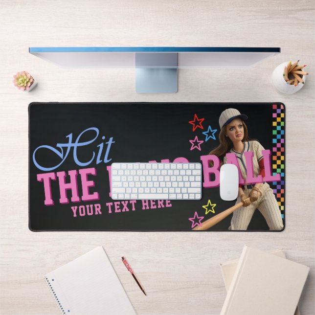 Hit The Dang Ball Funny Baseball Mum Doll Face Desk Mat (Office 1)