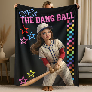 Hit The Dang Ball Funny Baseball Mum Doll Face Fleece Blanket