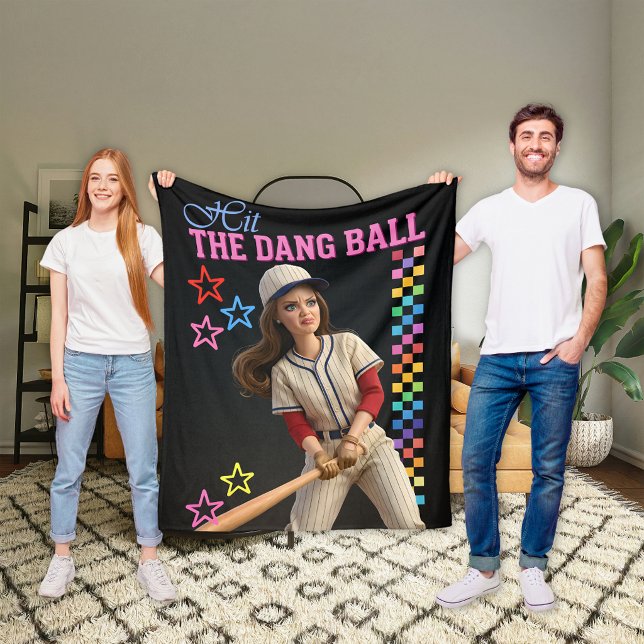 Hit The Dang Ball Funny Baseball Mum Doll Face Fleece Blanket (Creator Uploaded)