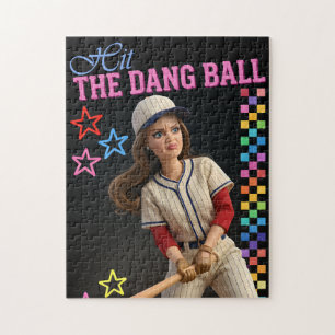 Hit The Dang Ball Funny Baseball Mum Doll Face Jigsaw Puzzle
