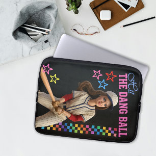 Hit The Dang Ball Funny Baseball Mum Doll Face Laptop Sleeve