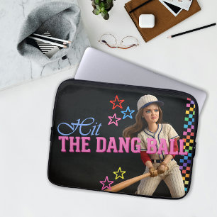 Hit The Dang Ball Funny Baseball Mum Doll Face Laptop Sleeve
