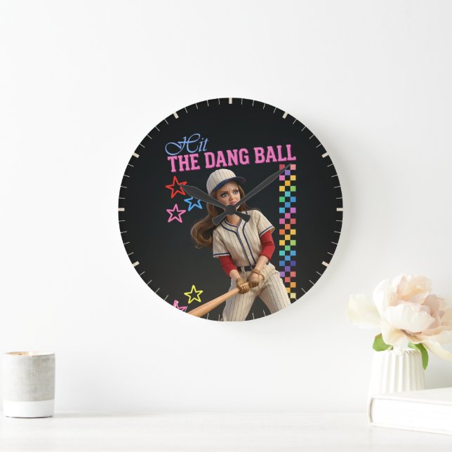 Hit The Dang Ball Funny Baseball Mum Doll Face Large Clock (Home)