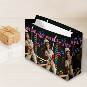 Hit The Dang Ball Funny Baseball Mum Doll Face Large Gift Bag