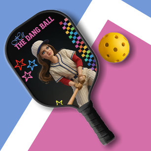 Hit The Dang Ball Funny Baseball Mum Doll Face Pickleball Paddle