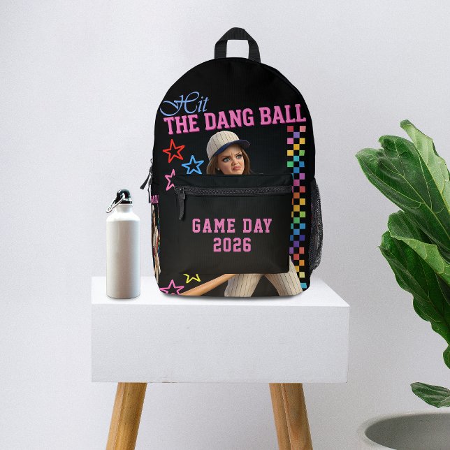 Hit The Dang Ball Funny Baseball Mum Doll Face Printed Backpack (Creator Uploaded)