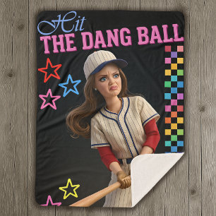Hit The Dang Ball Funny Baseball Mum Doll Face Sherpa Blanket
