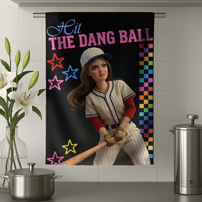 Hit The Dang Ball Funny Baseball Mum Doll Face Tea Towel (Creator Uploaded)