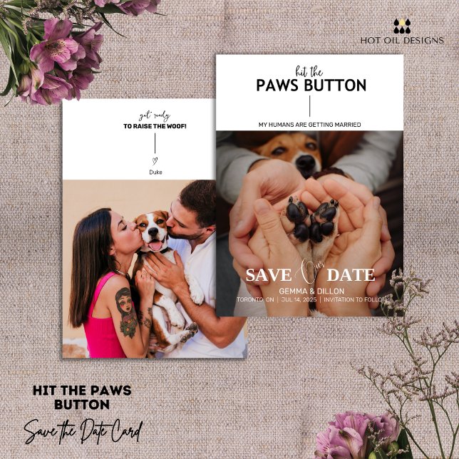 Hit The Paws Button Save The Date Card (Include your pets in your big day with this Hit The Paws Button Save The Date card.)