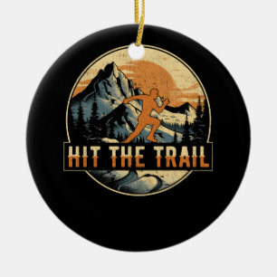 Hit The Trail Runner Retro Vintage Running Sunset Ceramic Tree Decoration