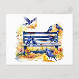 Hitchcock Day Crows on Bench Postcard