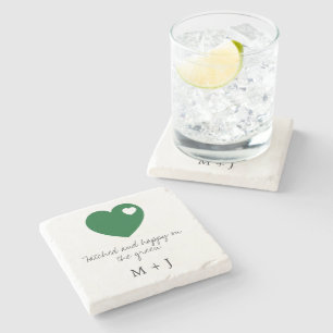 'Hitched and Happy on the Green' Golf Wedding Stone Coaster