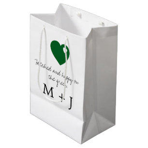 'Hitched and Happy on the Green' Wedding Favour Medium Gift Bag