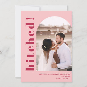Hitched Arch Photo Pink Wedding Elopement Announcement