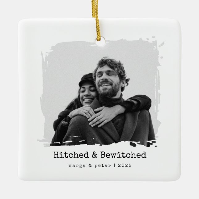 Hitched & Bewitched – Wedding Photo Ornament (Front)