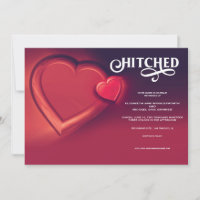 Hitched, Two Hearts Red Wedding Invitation