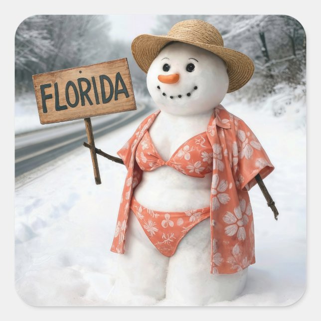 Hitchhiking Snow Lady With Florida Sign Square Sticker (Front)