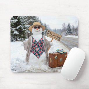 Hitchhiking Snow Woman with Florida Sign Mouse Mat