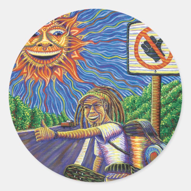 Hitchiking Hobo Classic Round Sticker (Front)
