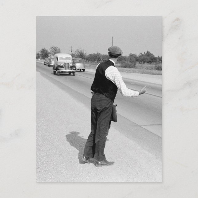 Hitching a Ride, 1939 Postcard (Front)