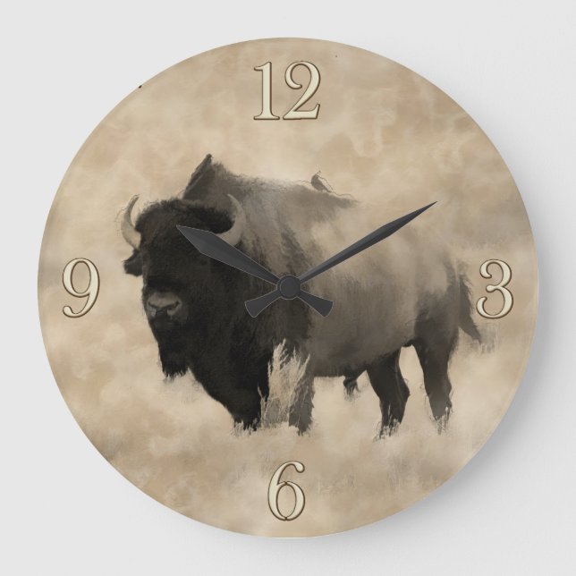 Hitching a Ride  -  Bison-lover's Design Large Clock (Front)