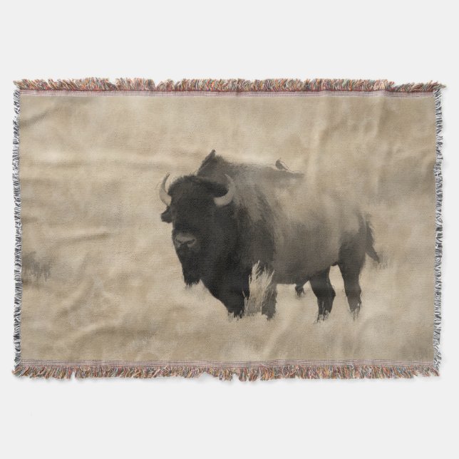 Hitching a Ride  -  Bison-lover's Design Throw Blanket (Front)