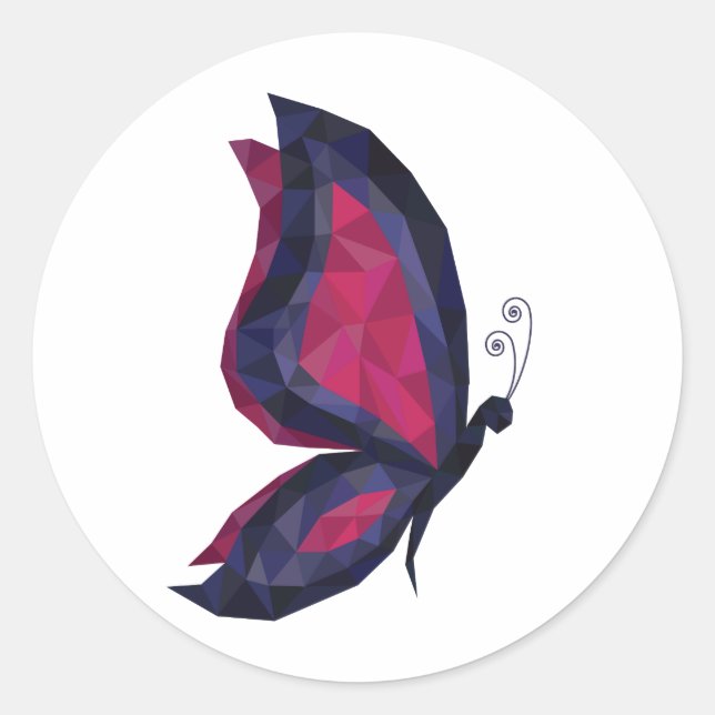 Hitech modern low poly butterfly wings blue classic round sticker (Front)