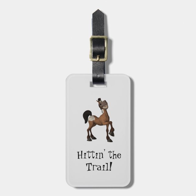 Hittin' The Trail Cartoon Horse Luggage Tag (Front Vertical)