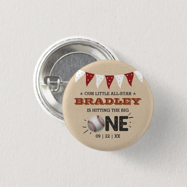 Hitting The Big One | Baseball 1st Birthday 3 Cm Round Badge (Front & Back)