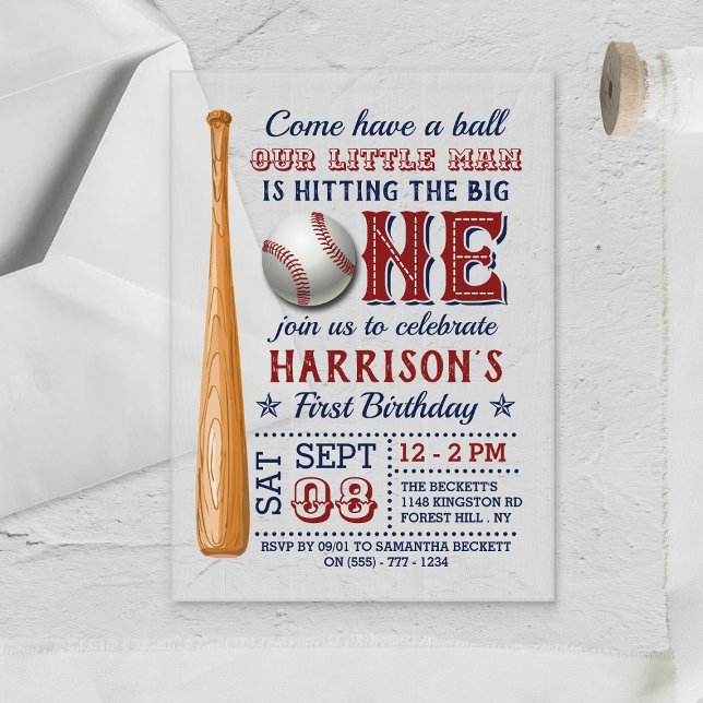 Hitting The Big One Baseball 1st Birthday Acrylic Invitations (Creator Uploaded)