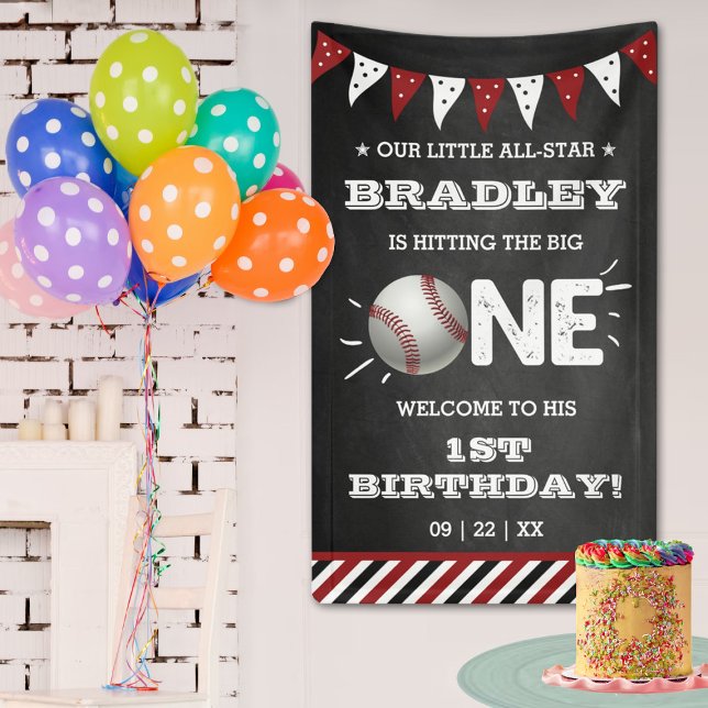 Hitting The Big One | Baseball 1st Birthday Banner (Creator Uploaded)