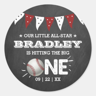 Hitting The Big One   Baseball 1st Birthday Classic Round Sticker