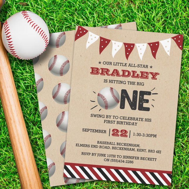 Hitting The Big One | Baseball 1st Birthday Invitation (Creator Uploaded)