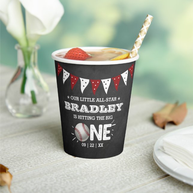 Hitting The Big One | Baseball 1st Birthday Paper Cups (Insitu)