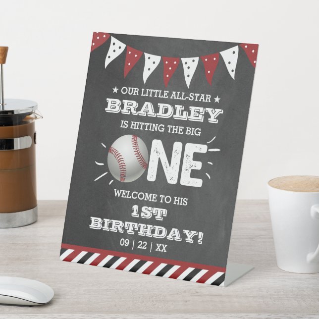 Hitting The Big One | Baseball 1st Birthday Pedestal Sign (In SItu)