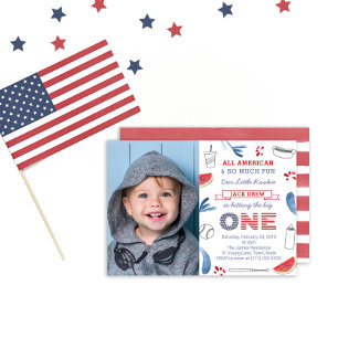 Hitting The Big ONE Baseball 1st Birthday Picture Invitation