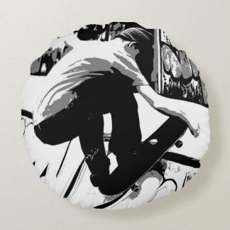 Hitting the Ramp - Skateboarder Round Cushion